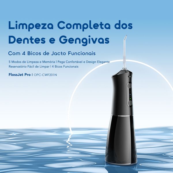 FlossJet Pro Fio dentário inteligente e confortável com 5 modos de limpeza. 3
