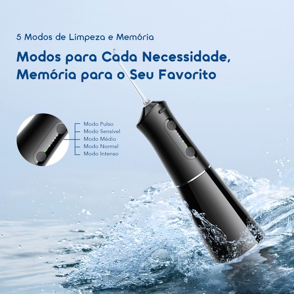 FlossJet Pro Fio dentário inteligente e confortável com 5 modos de limpeza. 4