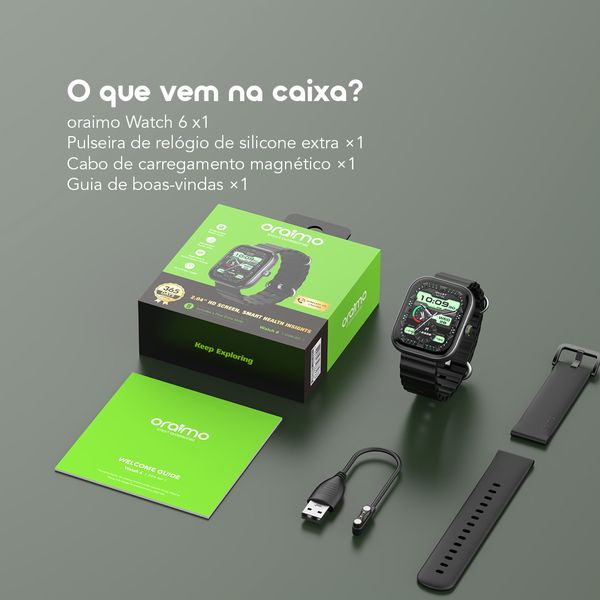oraimo Watch 6 Relógio inteligente com monitor de ritmo cardíaco e oxigénio no sangue com ecrã TFT de 2,04" 12