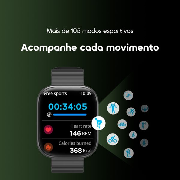 oraimo Watch 6 Relógio inteligente com monitor de ritmo cardíaco e oxigénio no sangue com ecrã TFT de 2,04" 7