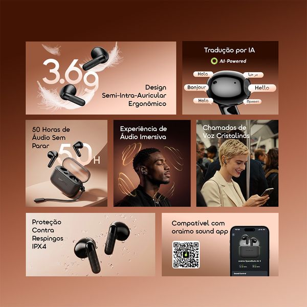 SpaceBuds Air 2 Auscultadores com bateria de longa duração (50 horas) e tradução inteligente 2