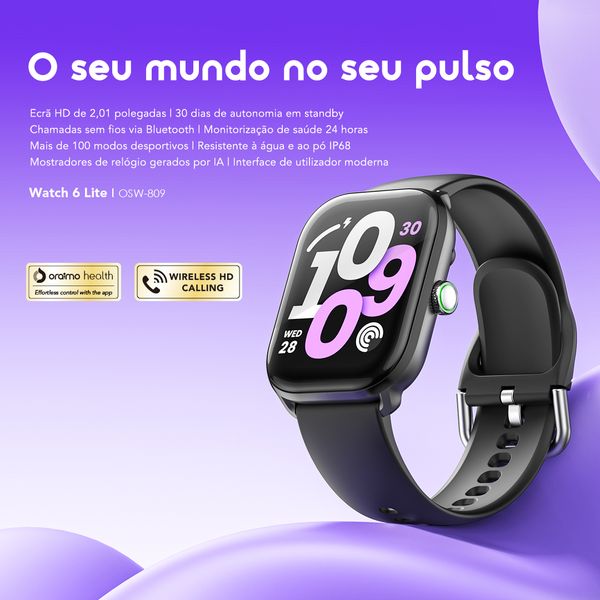 Watch 6 Lite Relógio inteligente de 2,01 polegadas com interface de utilizador moderna. 2